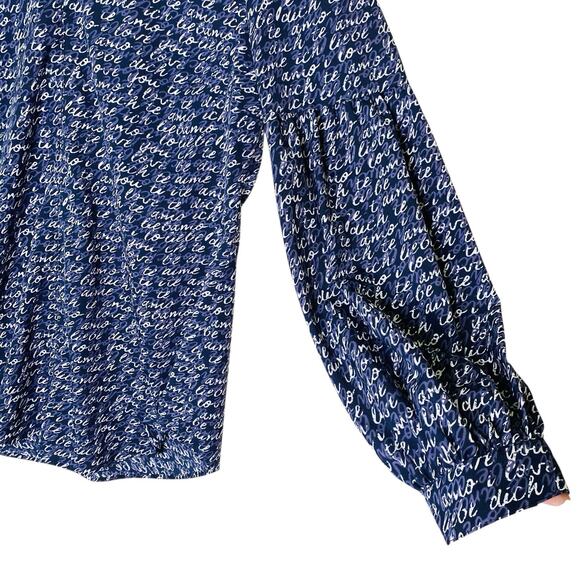 Cabi Blouse Womens Medium Blue V Neck Te Amo Puff Sleeve Coquette Style #5336 - Picture 4 of 7